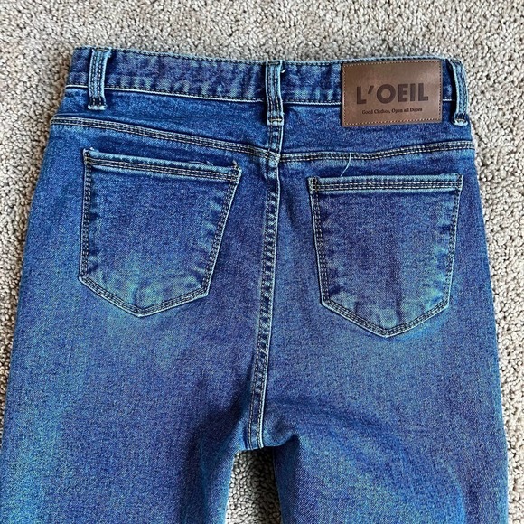 L'OEIL Studio Medium Wash Straight Crop High Rise Fray Hem Jeans Women's Large - Picture 4 of 7